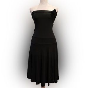 Monteau Black Strapless Dress with Flower